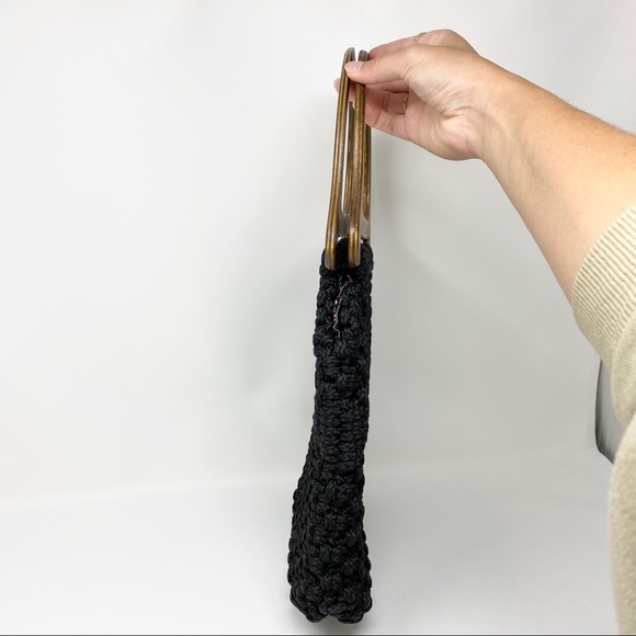 Vintage Handmade Macrame Purse with Wood Handle - Picture 2 of 5
